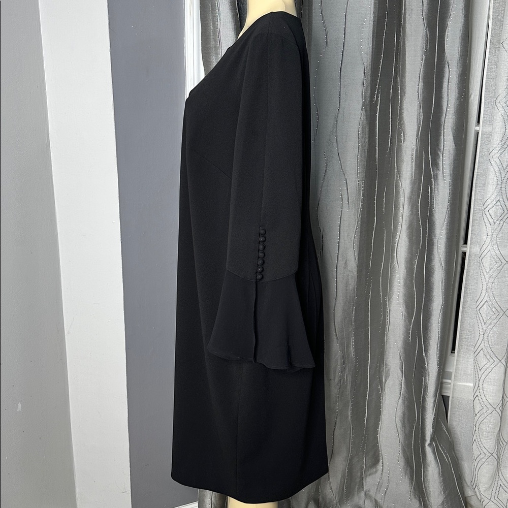Calvin Klein Women’s Black midi Dress Bell Sleeve Sz 18W Gold Zipper Sheath - Picture 5 of 10